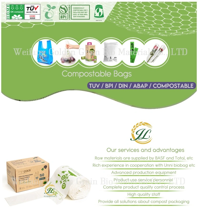 EU En13432/ASTM-D6400 Certificated 100%Biodegradable Compostable Plastic Garbage/Trash Bag